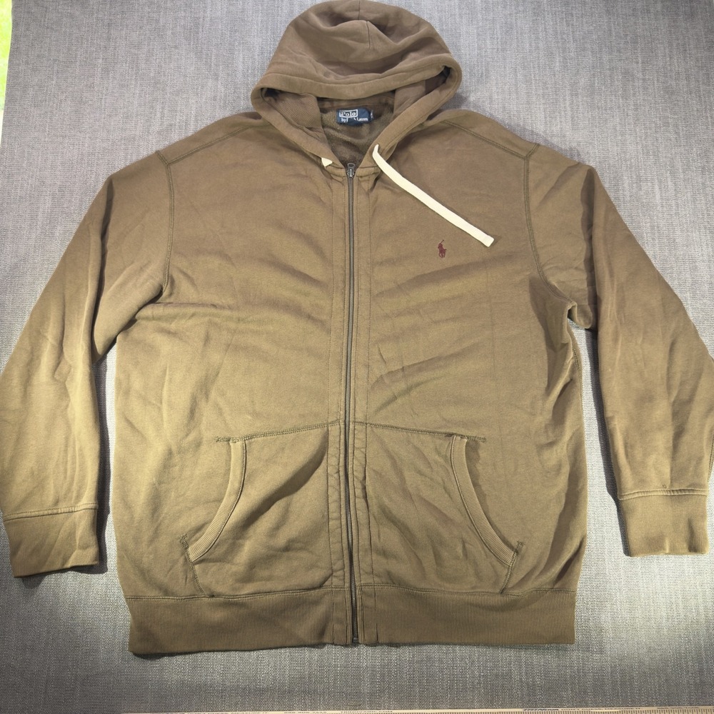 Polo Ralph Lauren Hoodie Mens Big 2XLT Brown Full Zip Fleece Kangaroo Pocket
